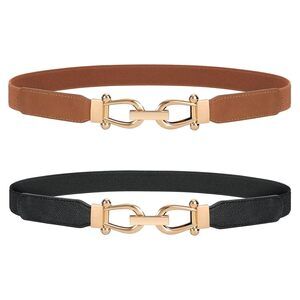 Stretchy Waist Belt 2 Pack Women Retro Gold Buckle